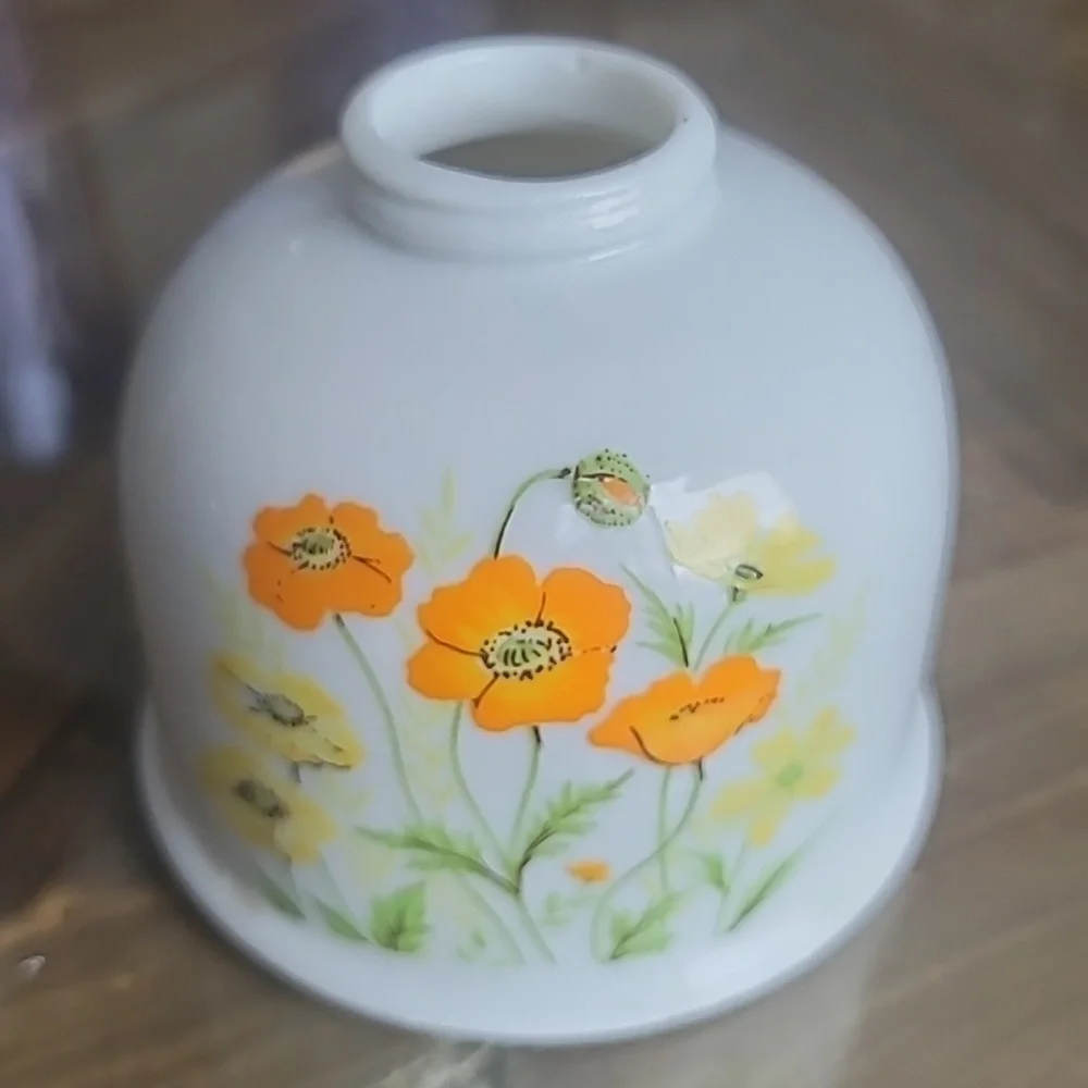 JAPANESE floral poppy vase orange yellow and green on white